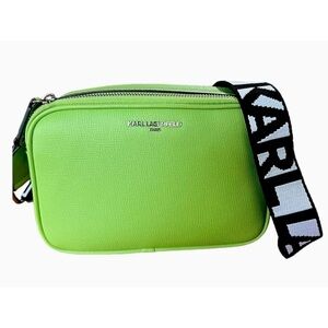 Karl LAGERFELD MAYBELLE Faux Leather Crossbody Strap Camera Bag Purse -Citron